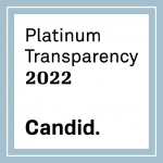 Pastel blue square frame around a white background and text that says "Platinum Transparency 2022" and below, "Candid."