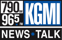 Bold black, blue and white logo saying "KGMI," "790 AM, 96.5 FM" and "News, Talk"