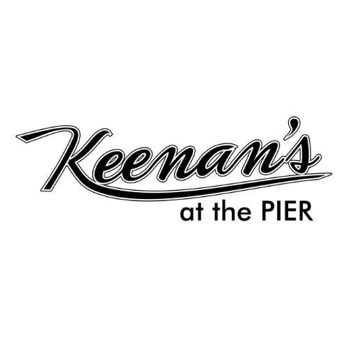 Black on white logo that reads "Keenan's at the Pier"