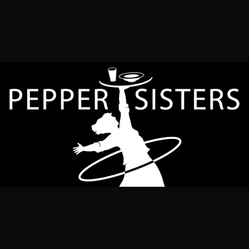 Pepper Sisters Restaurant logo featuring a woman carrying a tray of food and drink.