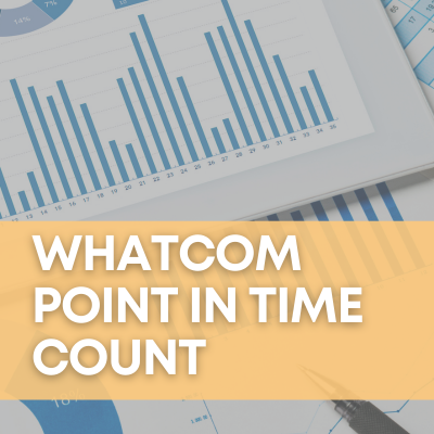 A photo of charts behind a tan banner that says "Whatcom Point in Time Count"