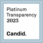 Pastel blue square frame around a white background and text that says "Platinum Transparency 2022" and below, "Candid."