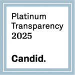 Pastel blue square frame around a white background and text that says "Platinum Transparency 2022" and below, "Candid."