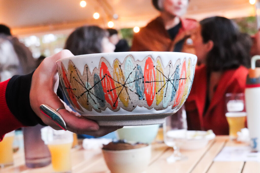 A vibrant handmade bowl by a local artist.